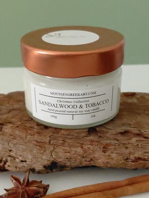 Sandalwood &amp; Tobacco - natural soy wax candle- hand poured 100 g