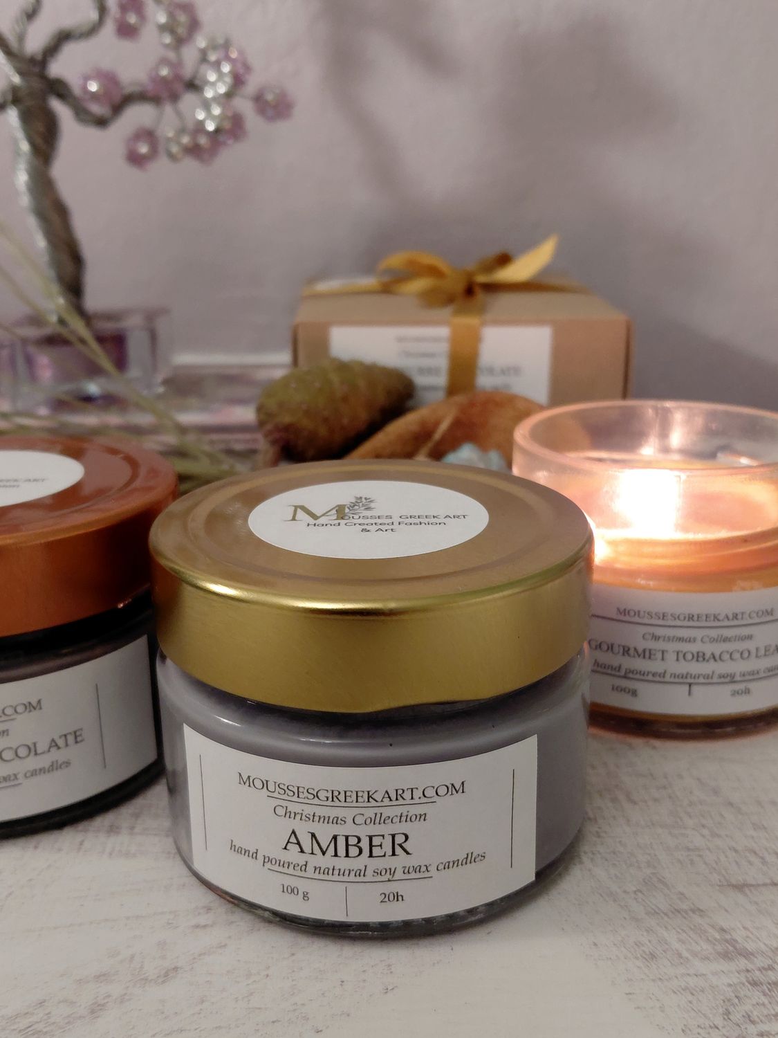 Amber natural soy wax candle -hand poured- 100g