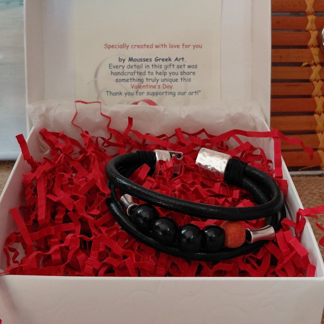 ‘ALKIMOS’ Men’s Handmade Leather Bracelet - Valentine’s Day Gift