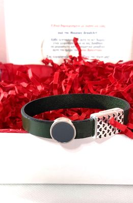 Hope- handmade forest green  leather bracelet with magetic heart clasp and grey green medallion