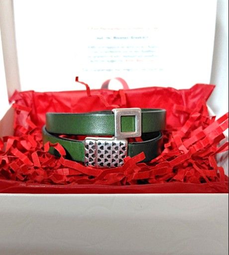 Harmony -Forest Green double wrapped leather bracelet with multiple hearts magnetic closure