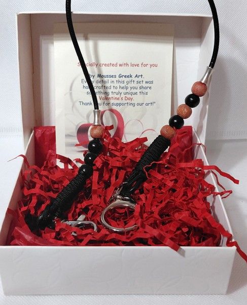 Handmade black leather wallet and key trouser chain Alkimos