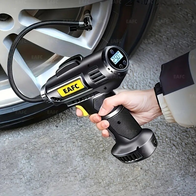 Portable Air Compressor: 150PSI Cordless Car Tire Inflator Pump With Pressure Gauge &amp; Light - Perfect For Cars