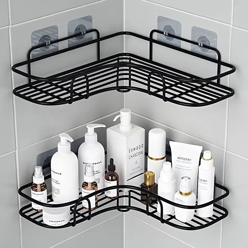 Punch-free Shower Corner Caddy, Toilet Corner Shelf, Toiletry Rack, Washroom Triangle Storage Rack