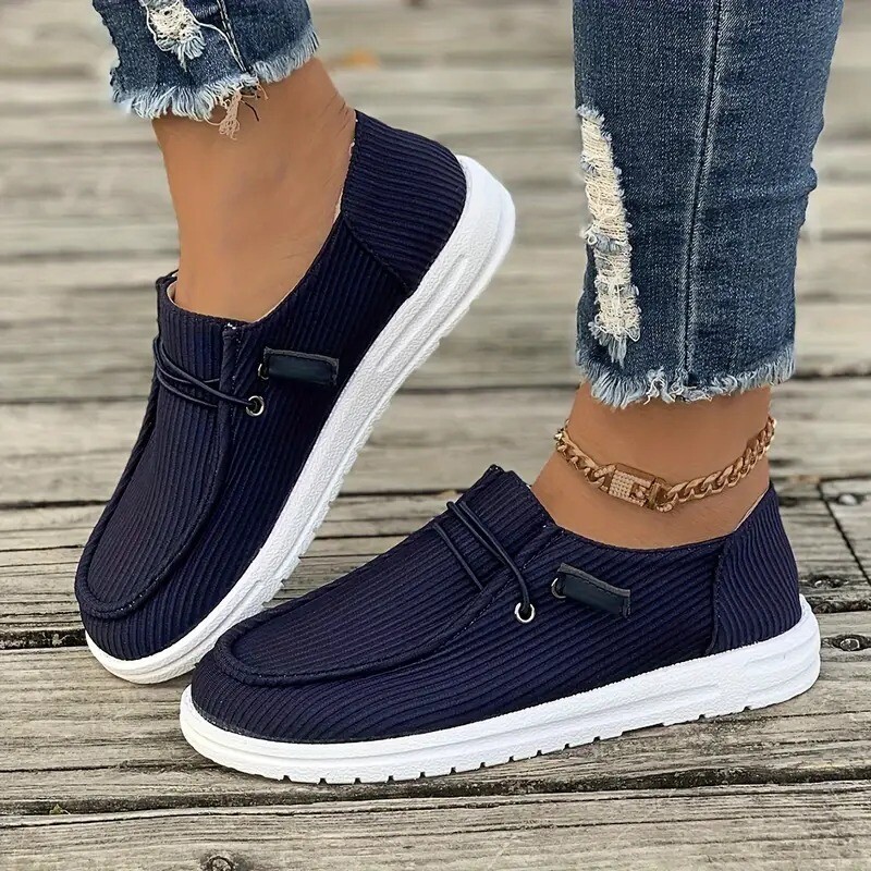 Solid Color Stripes Pattern Skate Shoes, Wear Resistance Non Slip Canvas Sneakers