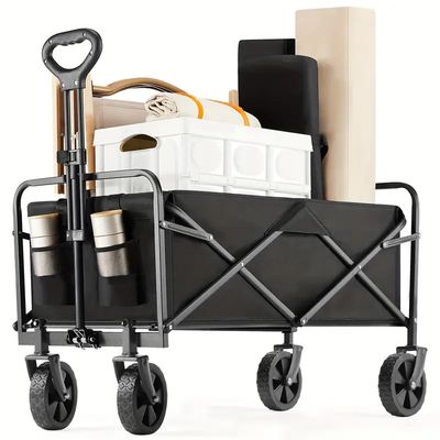 1pc Collapsible Foldable Wagon Cart, 220/330LBS Heavy Duty Utility Garden Cart With All-Terrain Wheels For Beach, Lawn, Sports, Camping, Black, 30