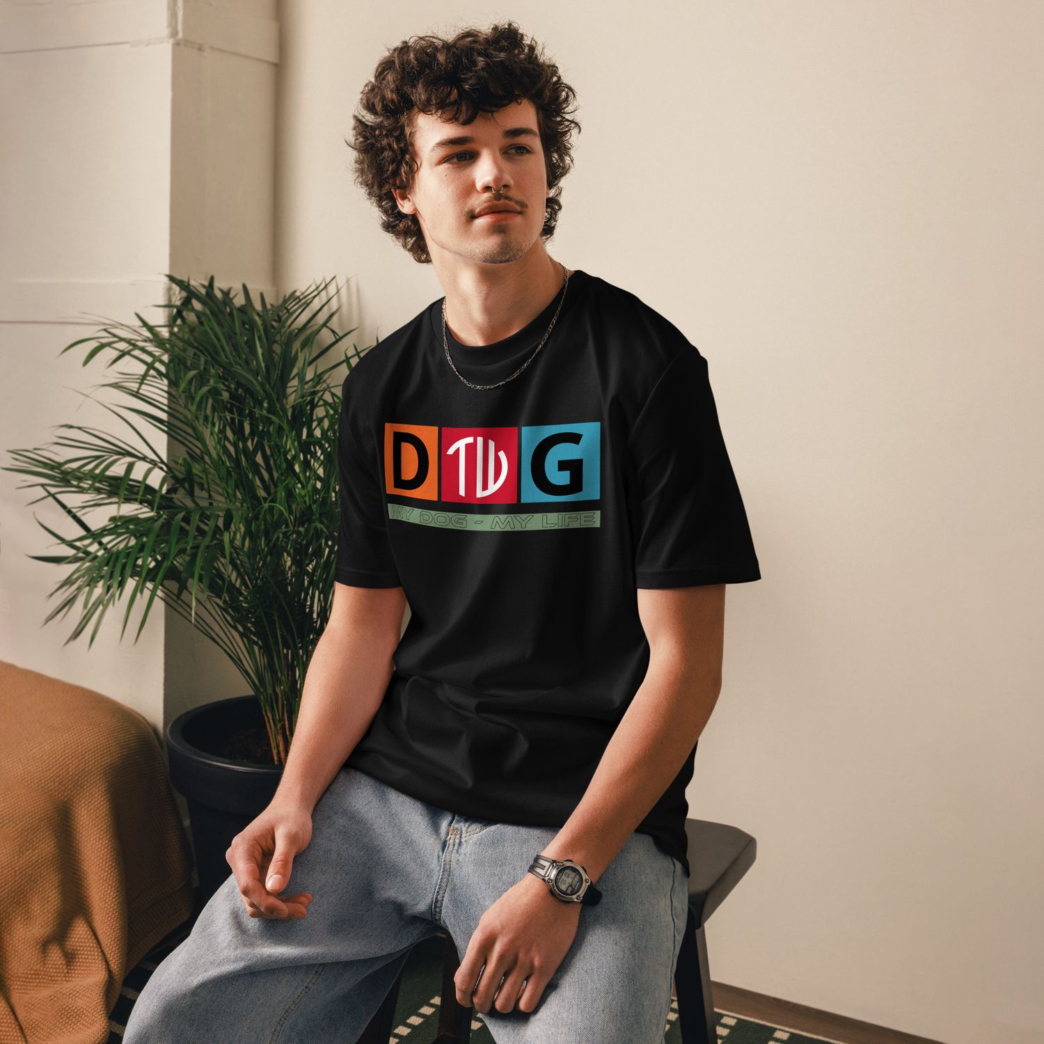The Wuff® Crazy D.O.G. | Unisex Bio-T-Shirt mit Rippkragen