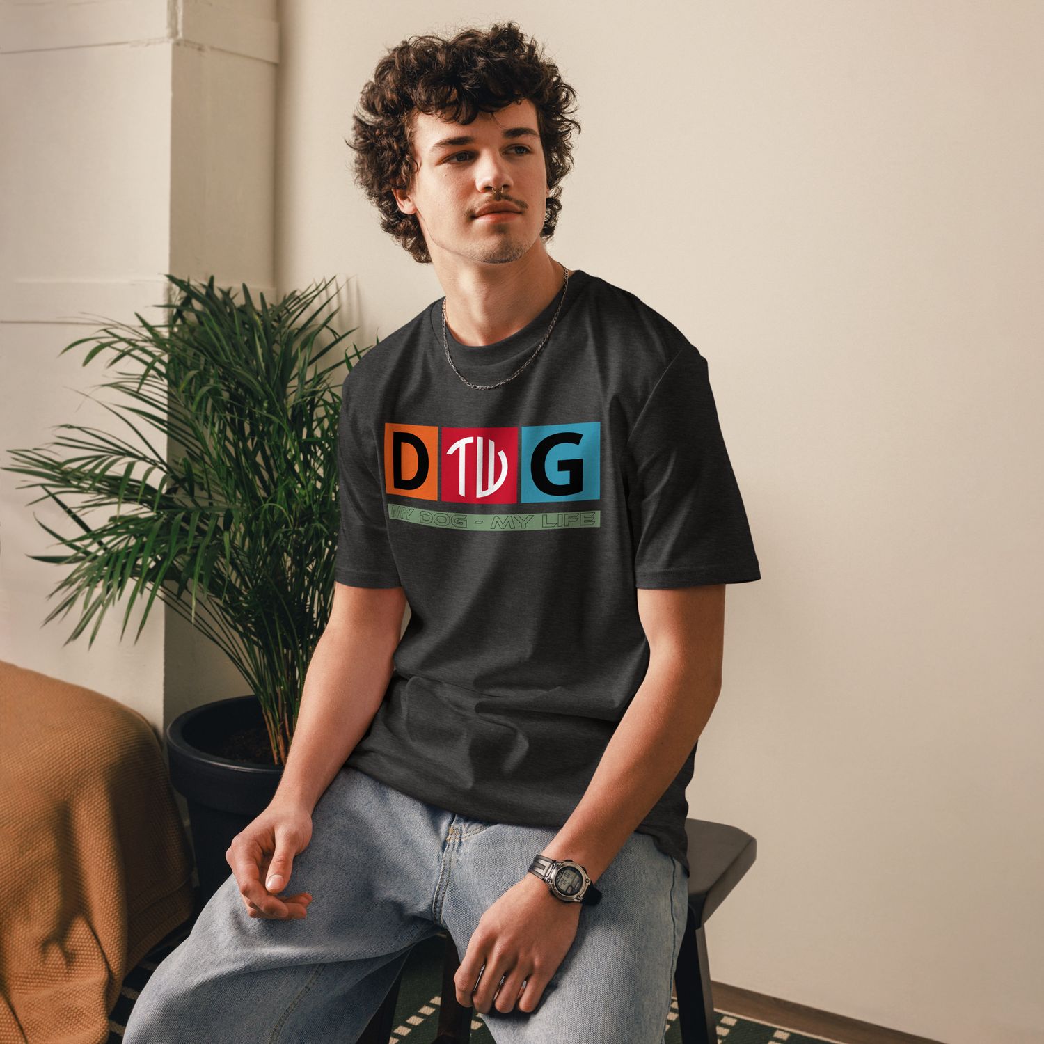 The Wuff® Crazy D.O.G. | Unisex Bio-T-Shirt mit Rippkragen