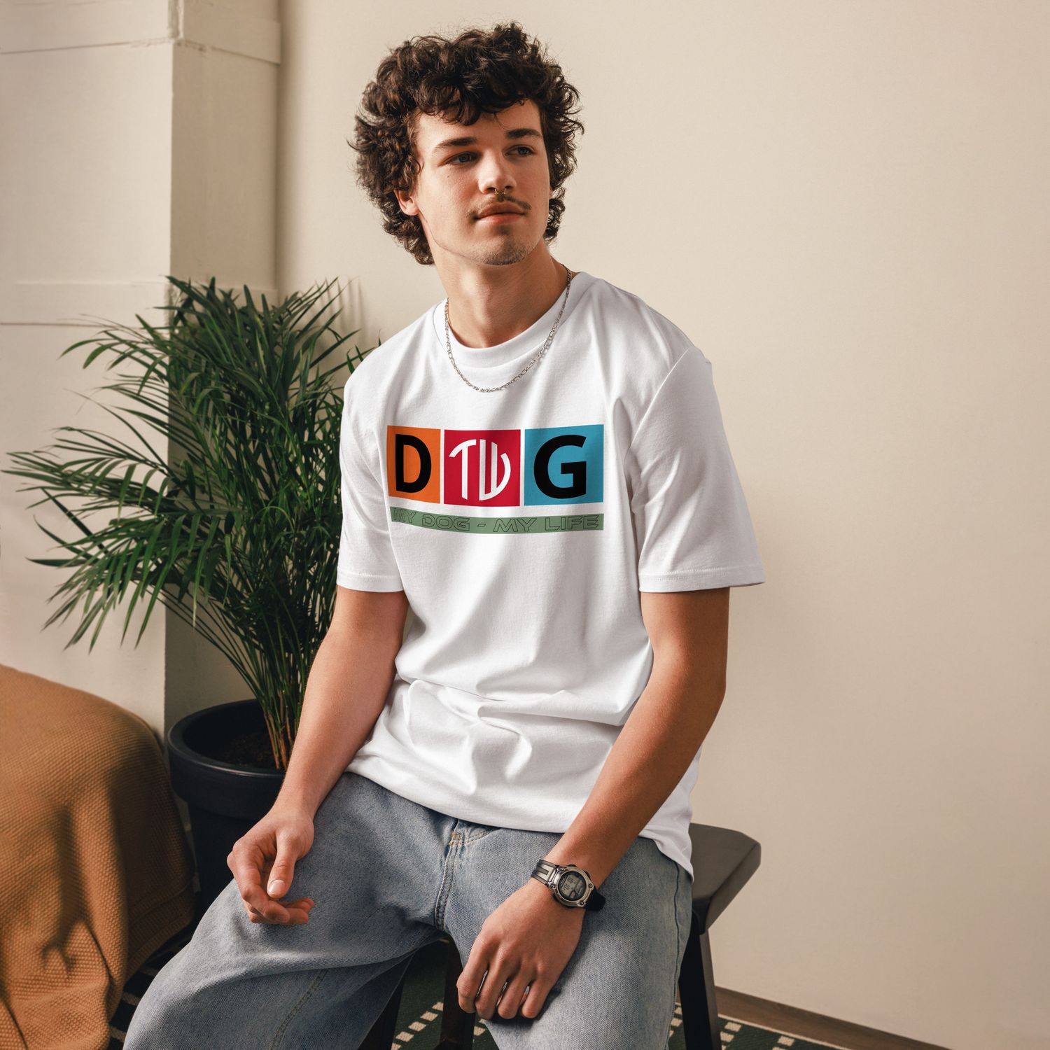 The Wuff® Crazy D.O.G. | Unisex Bio-T-Shirt mit Rippkragen