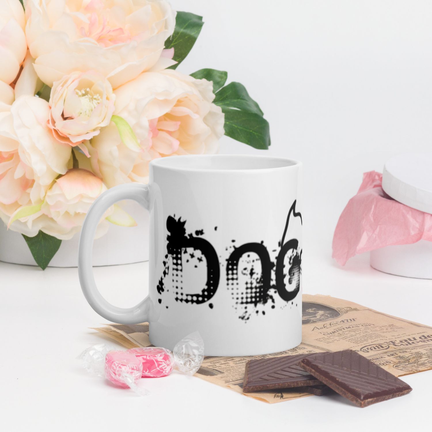 Weiße, glänzende Tasse Flamingo Edition