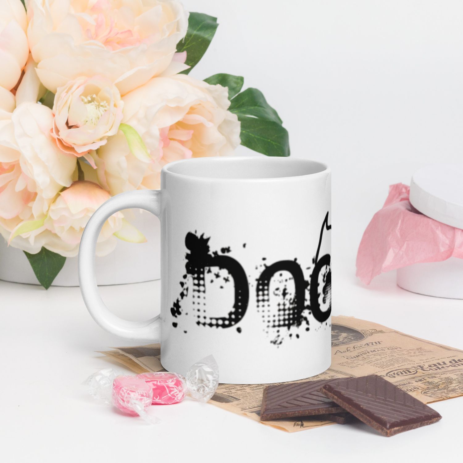 Weiße, glänzende Tasse Flamingo Edition