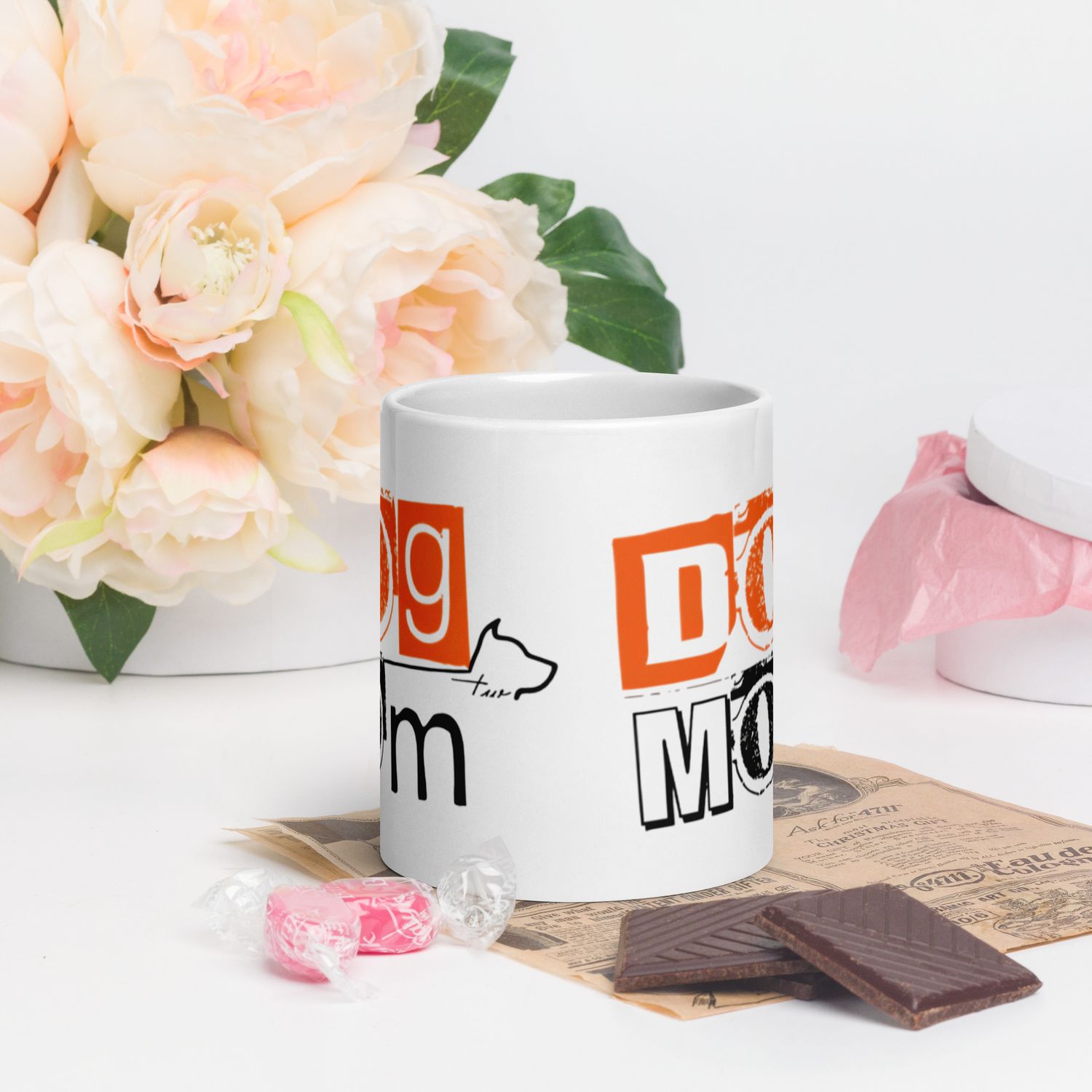 Weiße, glänzende Tasse Orange Edition 