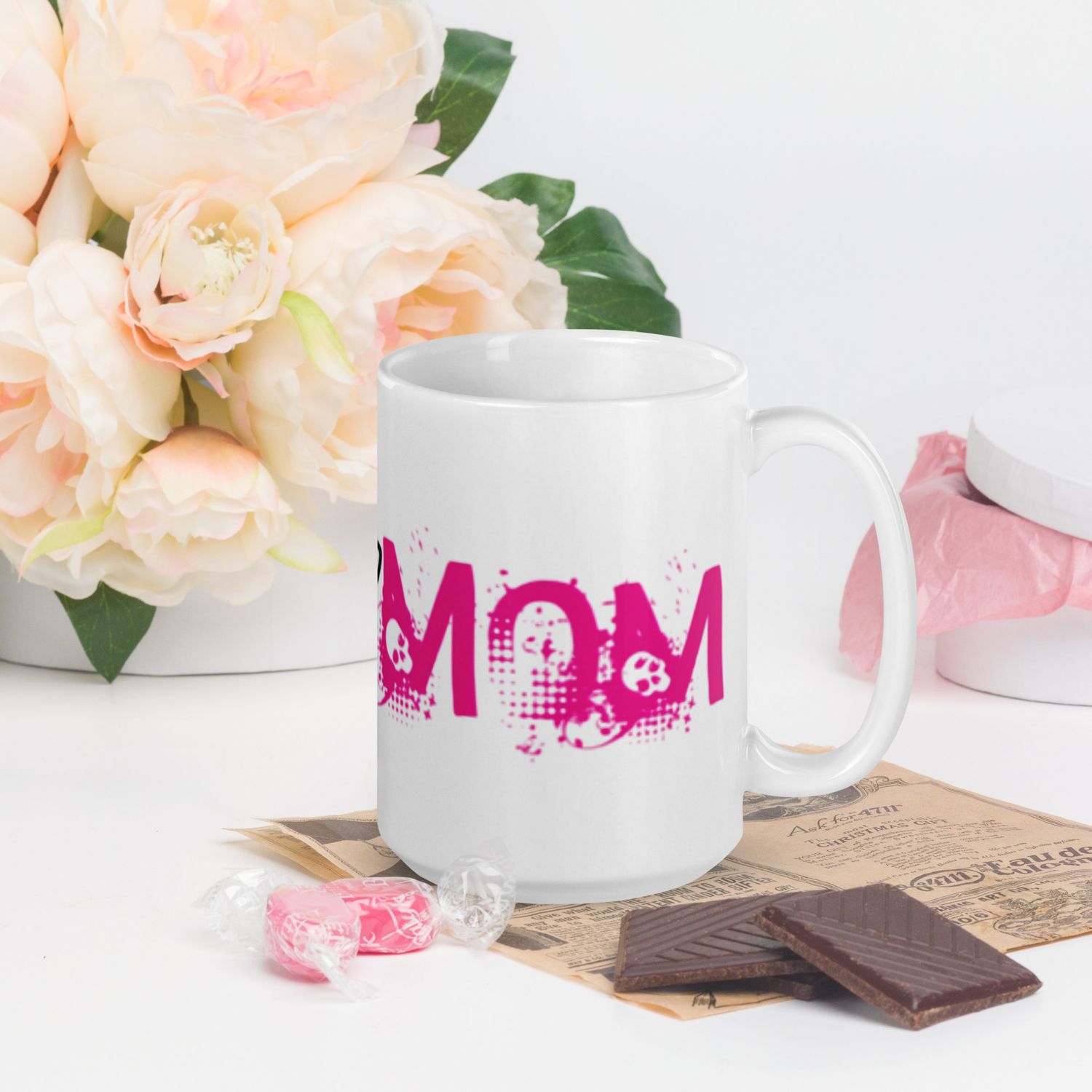 Weiße, glänzende Tasse Flamingo Edition