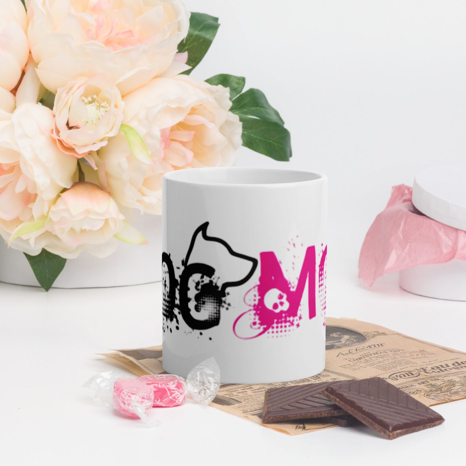 Weiße, glänzende Tasse Flamingo Edition