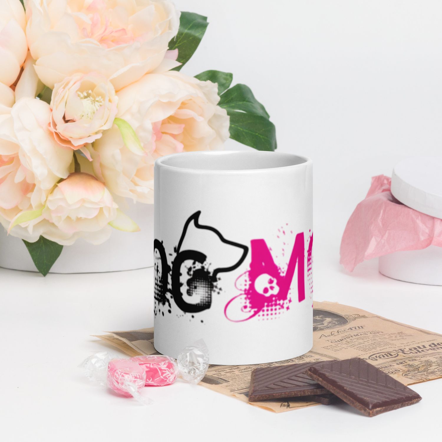 Weiße, glänzende Tasse Flamingo Edition