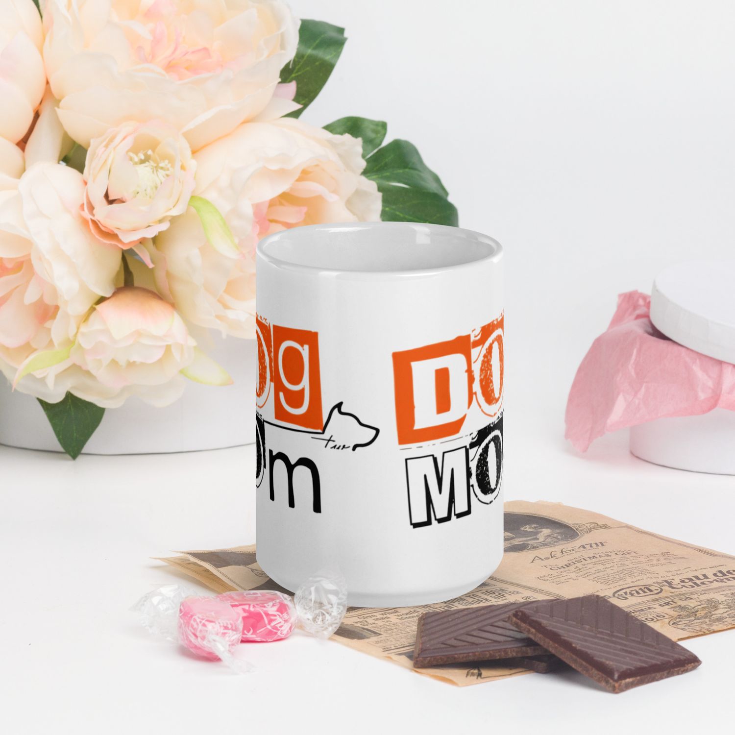 Weiße, glänzende Tasse Orange Edition