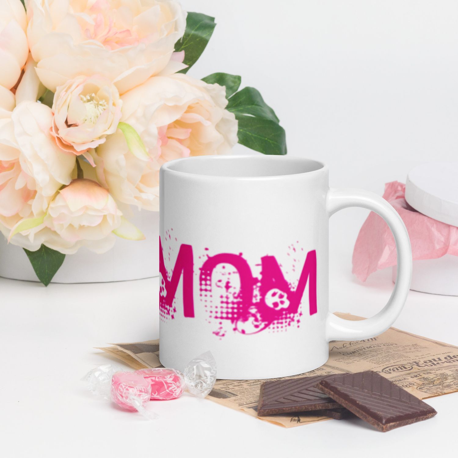 Weiße, glänzende Tasse Flamingo Edition