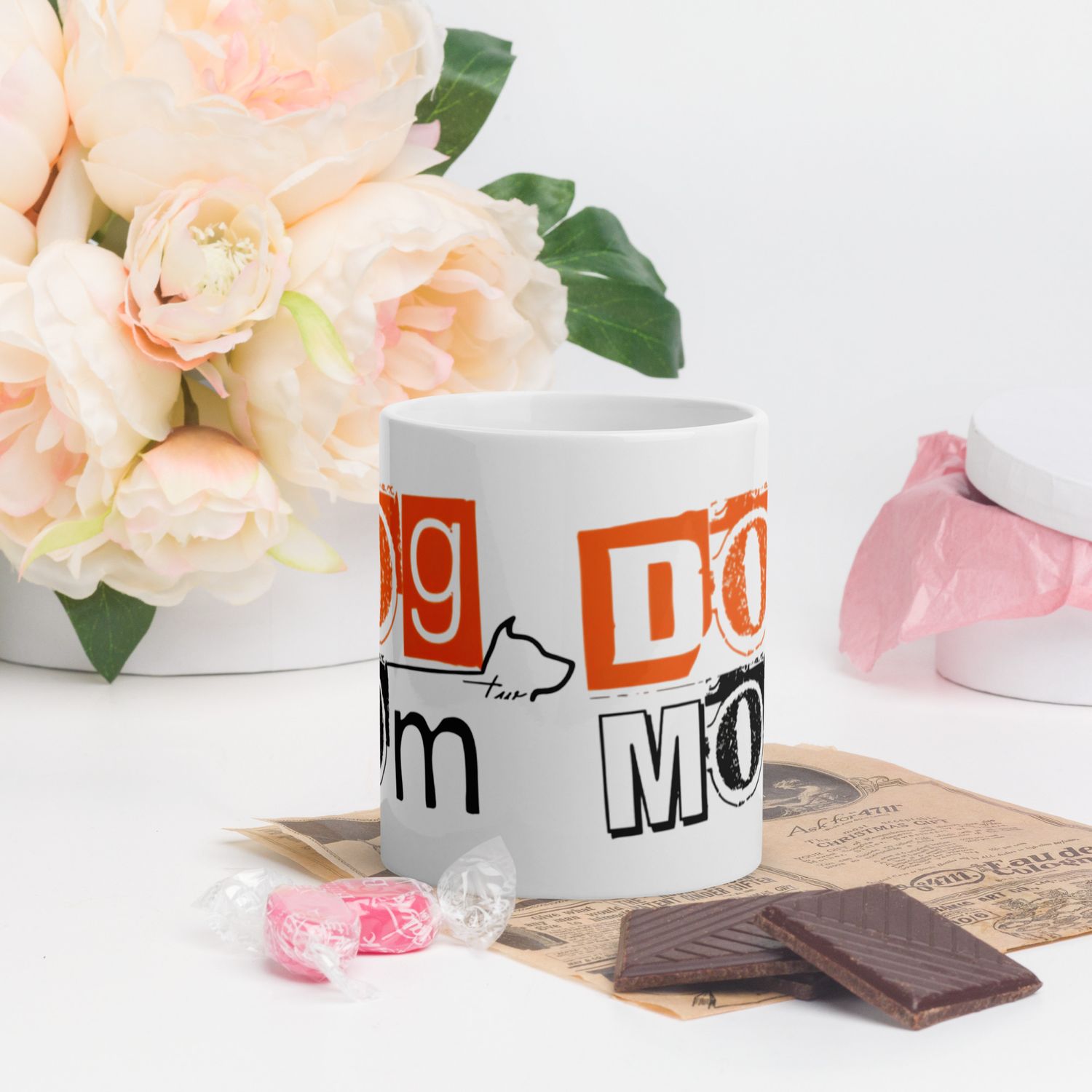 Weiße, glänzende Tasse Orange Edition 