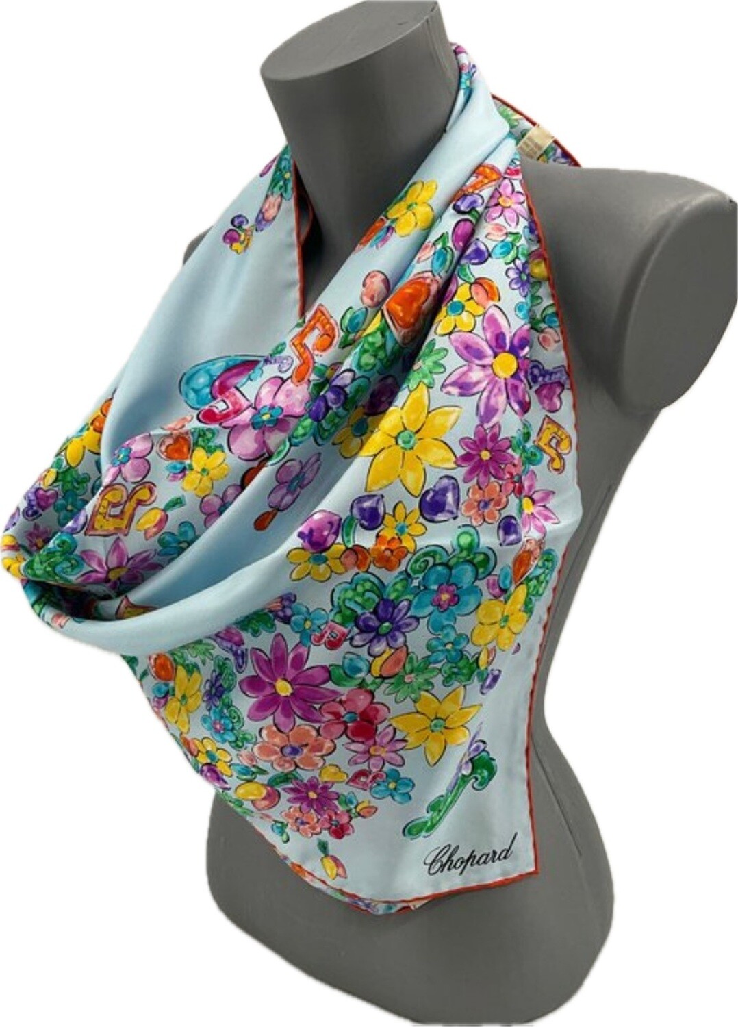 Chopard écharpe en soie Bouquet de musique et fleurs  88x88