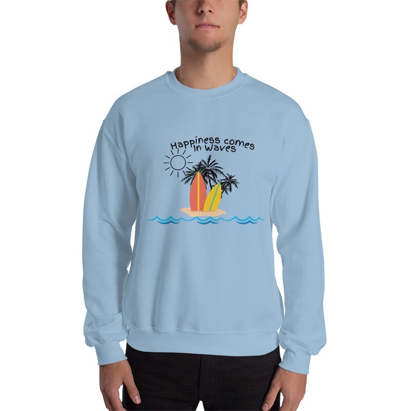 Sweatshirt, Crewneck Sweatshirt, beach, sand, sun, ocean, gift, mom gift, summer, palm trees, surf board, surf, happiness, waves, christmas gift,