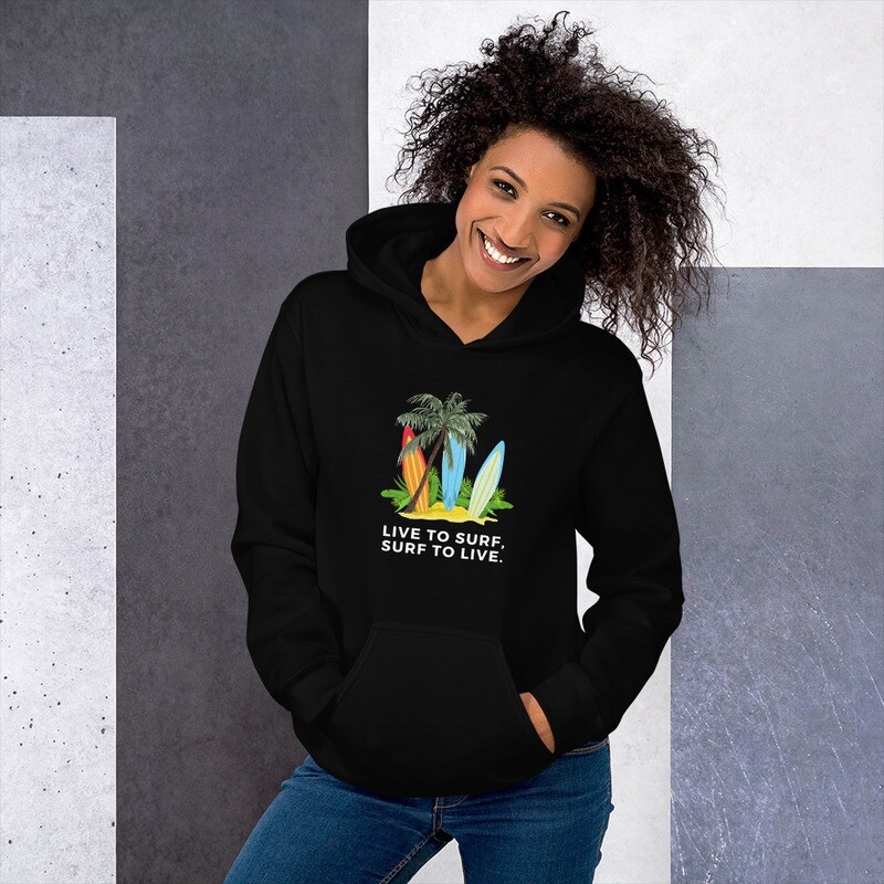 Hoodie, surf, palm tree, boards,