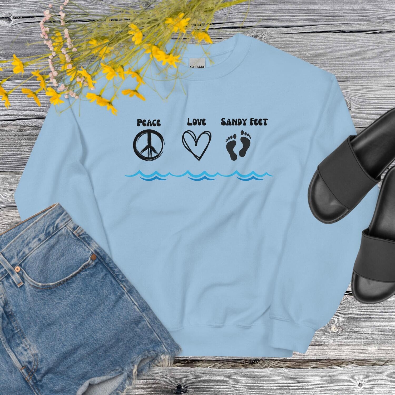 Sweatshirt, peace love sandy feet