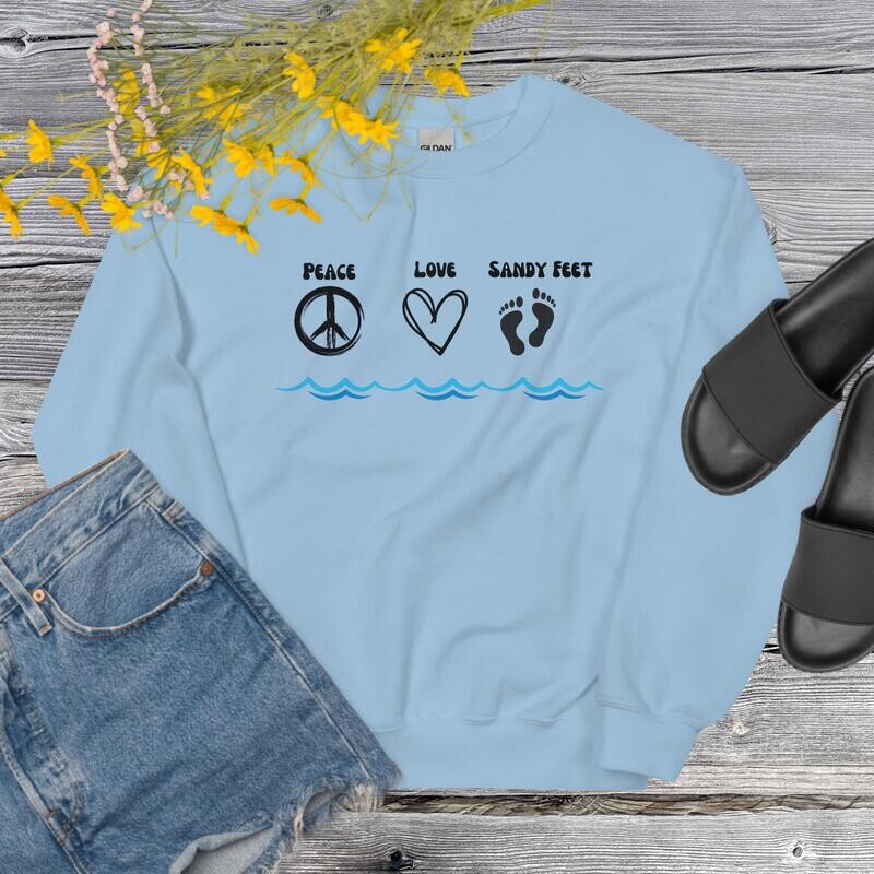 Sweatshirt, peace love sandy feet