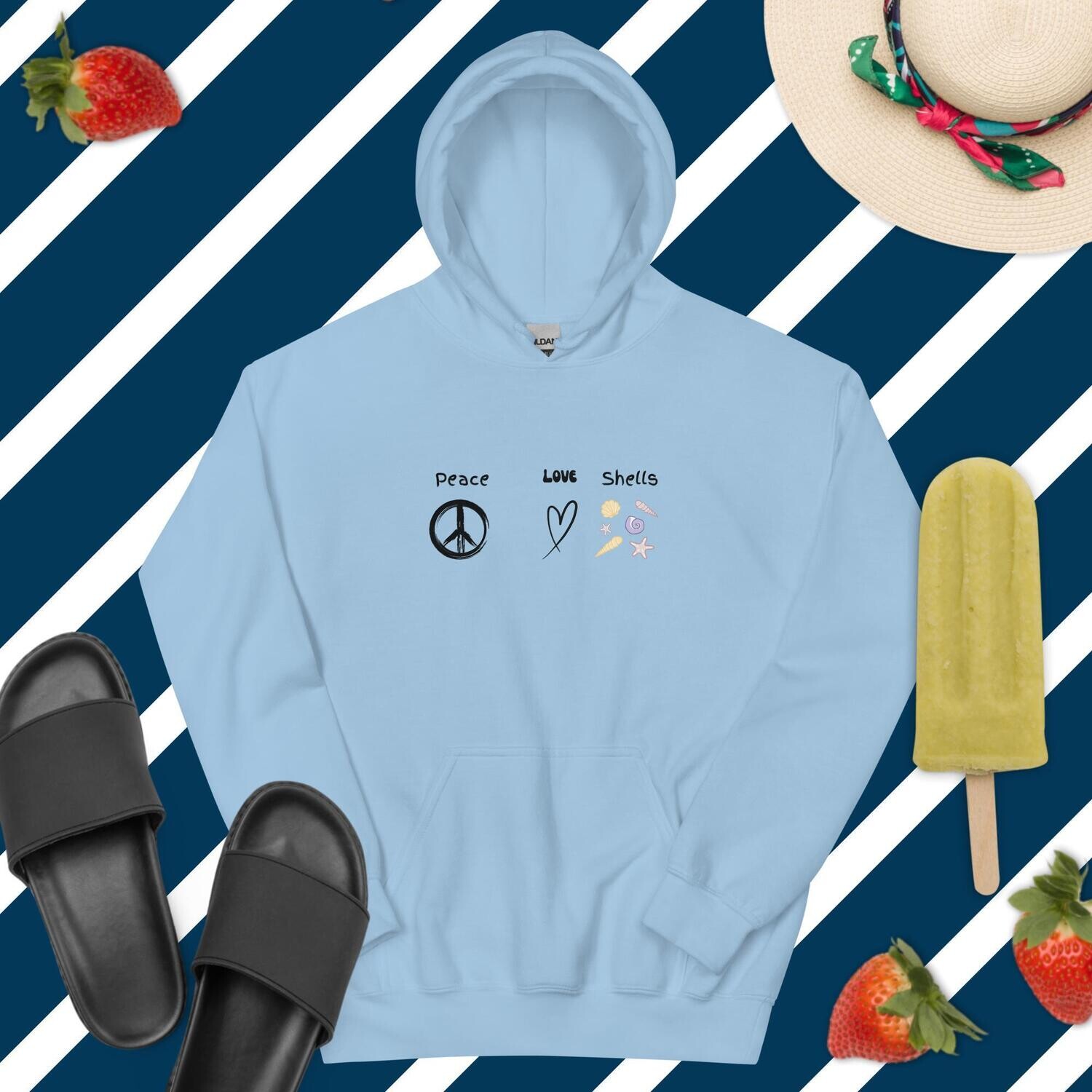 Hoodie, peace love shells