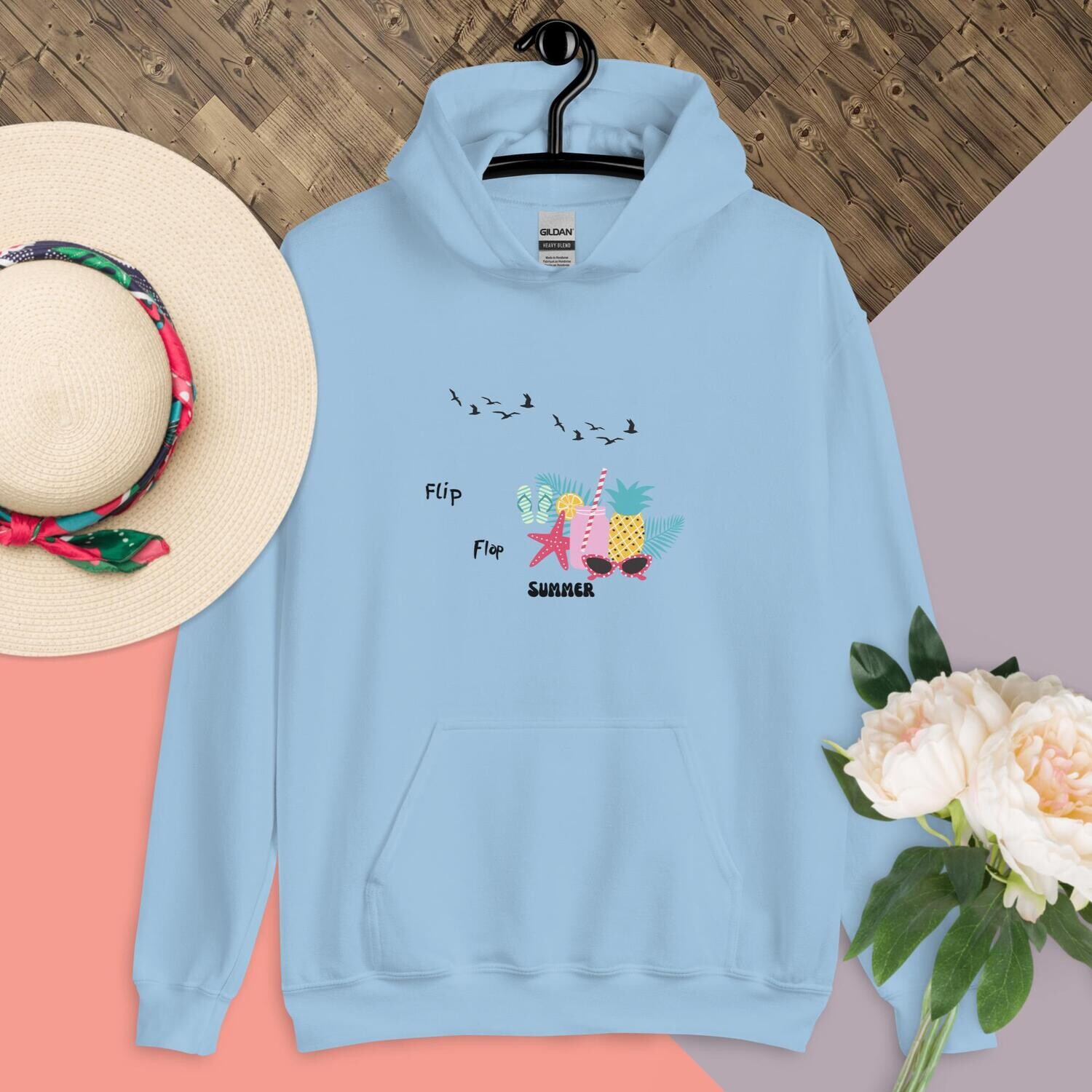 Hoodie, flip flop beach day