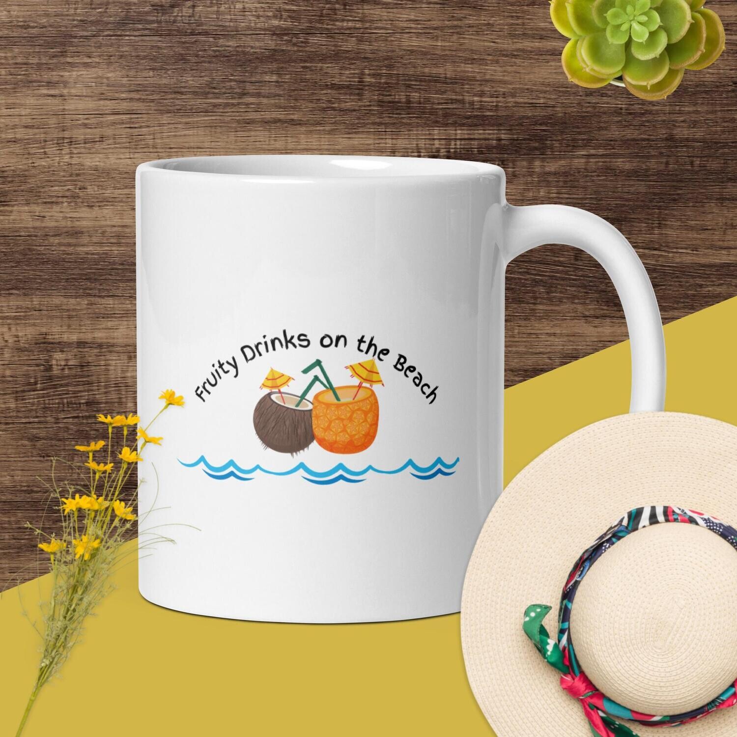 White glossy mug, Drinks on the beach