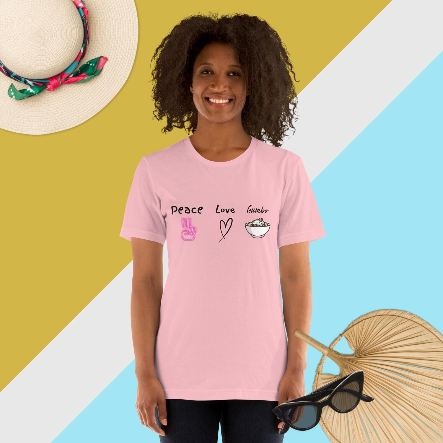 t-shirt, peace love gumbo