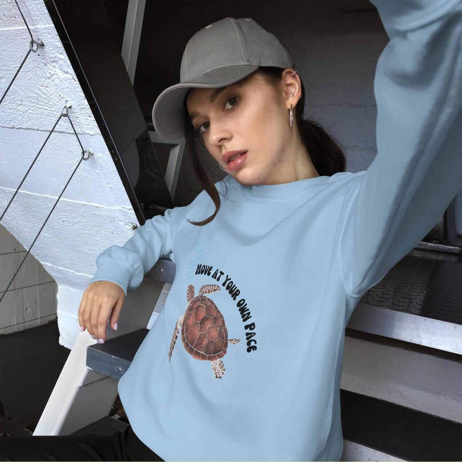 Sweatshirt, move at your own pace, sea turtle