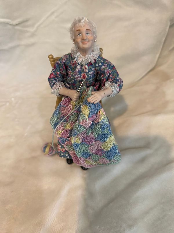 Grandma Crocheting in her Rocking Chair - 1" Scale
