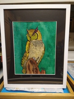 Original Watercolor Art Painting Owl