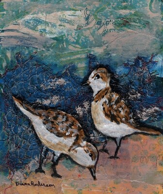 Shorebirds Original Mixed Media Art Painting 5&quot;x6&quot;