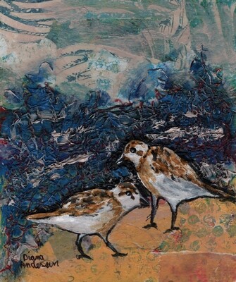 Shorebirds Original Mixed Media Art Painting 5&quot;x6&quot;
