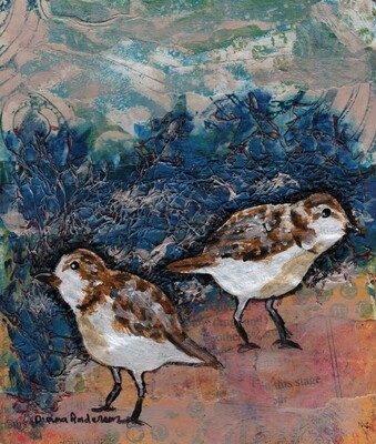 (Sold) Shorebirds Original Mixed Media Art Painting 5&quot;x 6&quot;