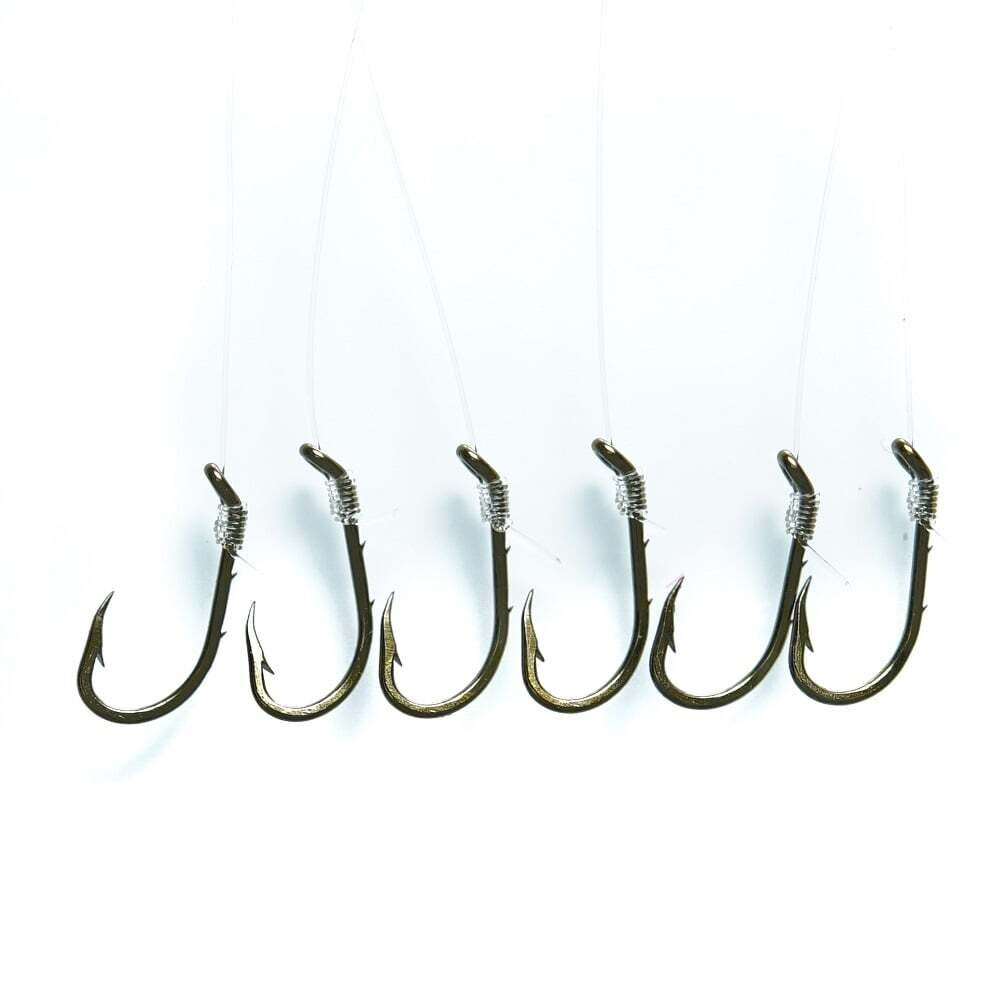 Mustad Snelled Baitholder Beak Hook 6 Pack, Colour: Bronze, Length: 7in, size: 1