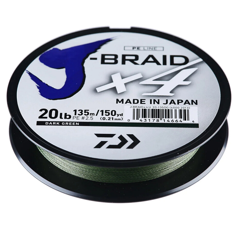 Daiwa J-BRAID® BRAIDED LINE x4, Colour: Dark Green, Yard: 150, lb Test: 6