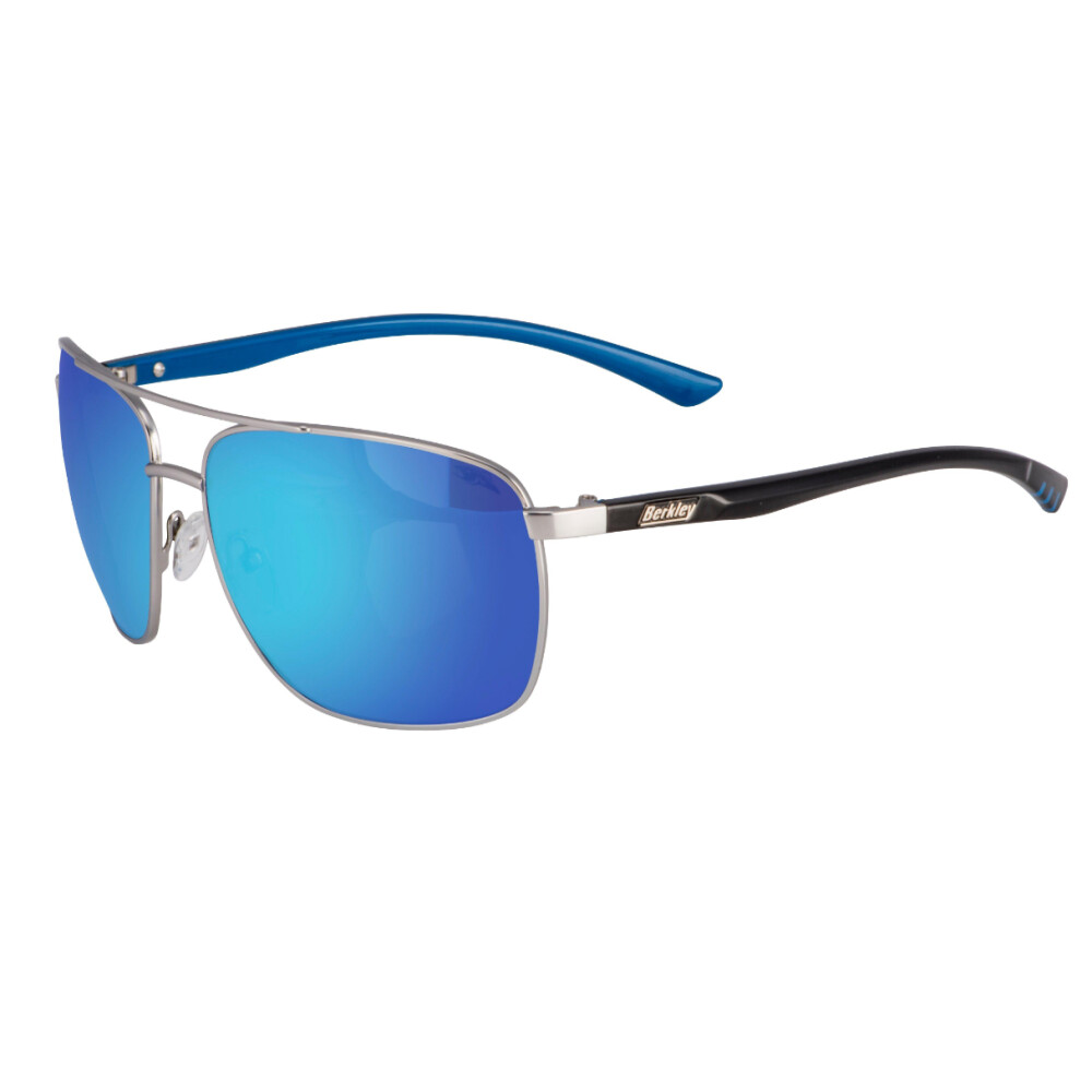 Berkley BER002 Sunglasses, Color: Matte Silver/Smoke/Blue Mirror, Size: M/L