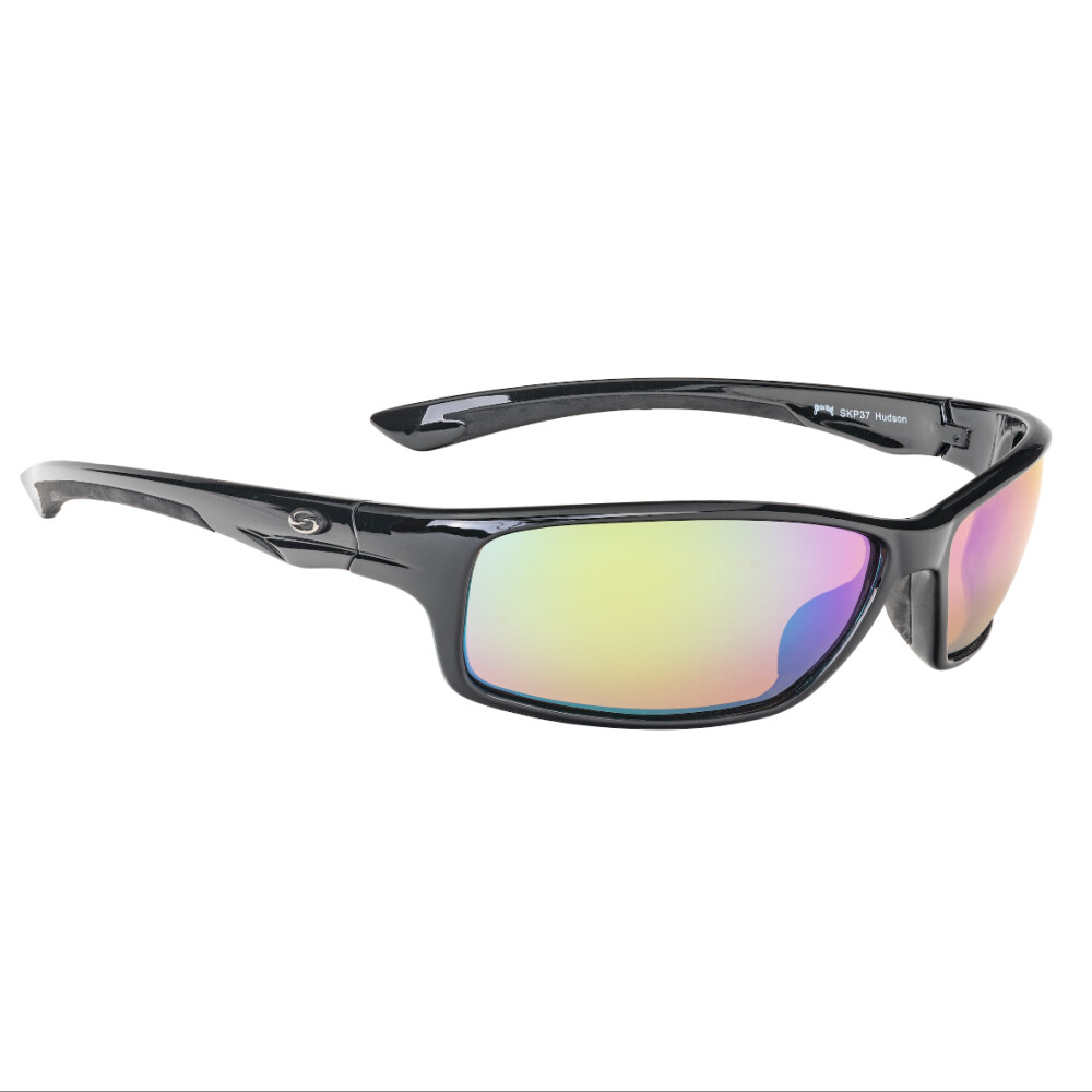 SK Plus Hudson / Shiny Black Frame Multi Layer Green Mirror Amber Base Lens