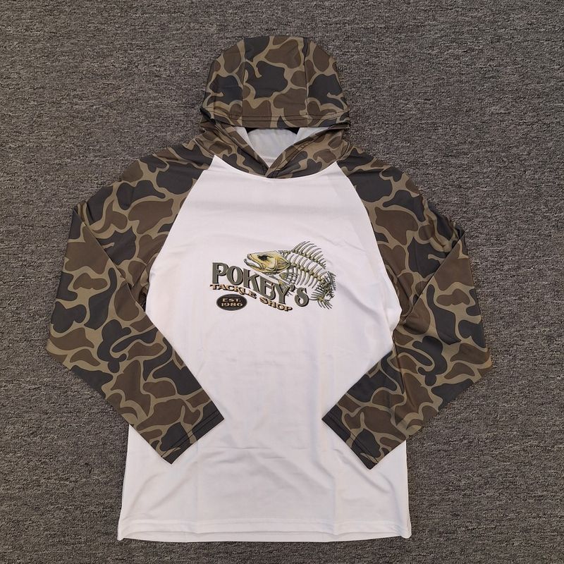 Pokey&#39;s Youth Sun Shirt Hooded White Green Bone Camo