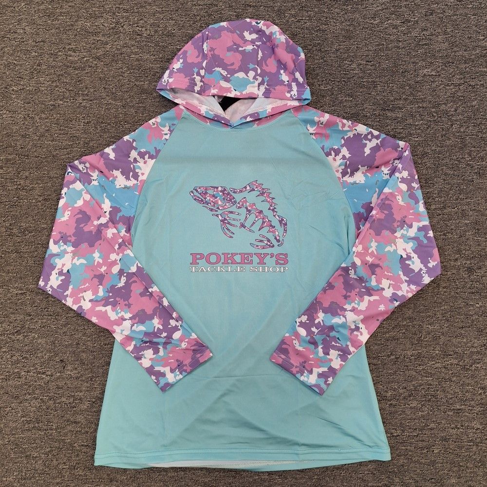Youth Sun Shirt Hooded Pink Teal Camo