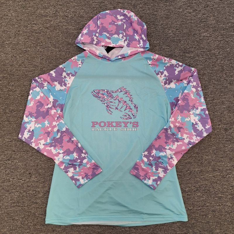 Youth Sun Shirt Hooded Pink Teal Camo