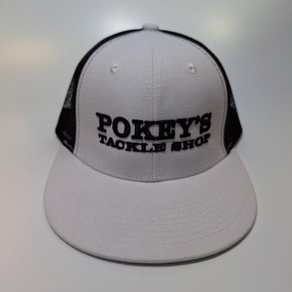 Pokey&#39;s Black and White Flat Brim Snap Back Hat
