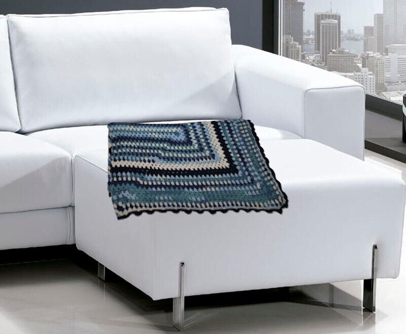 Manta de sofá o sillón tonos azules y blanco artesanía