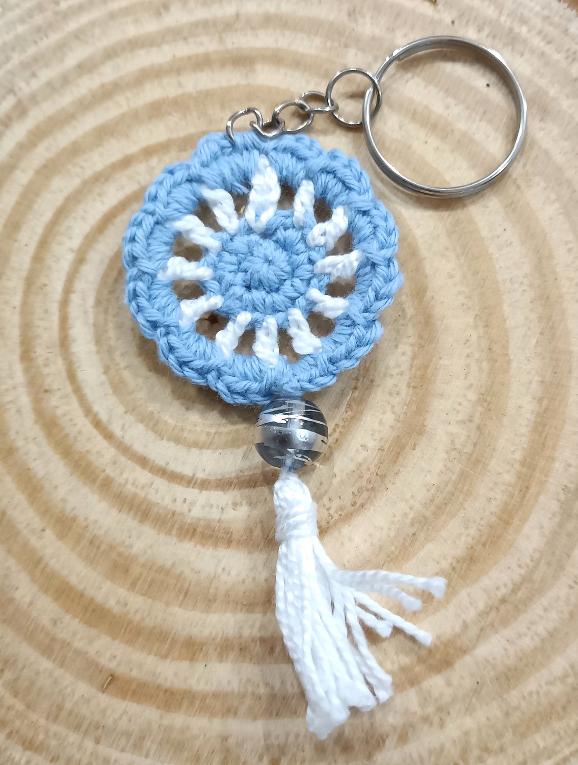 Dreamcatcher keychain Blue and white cotton   handmade