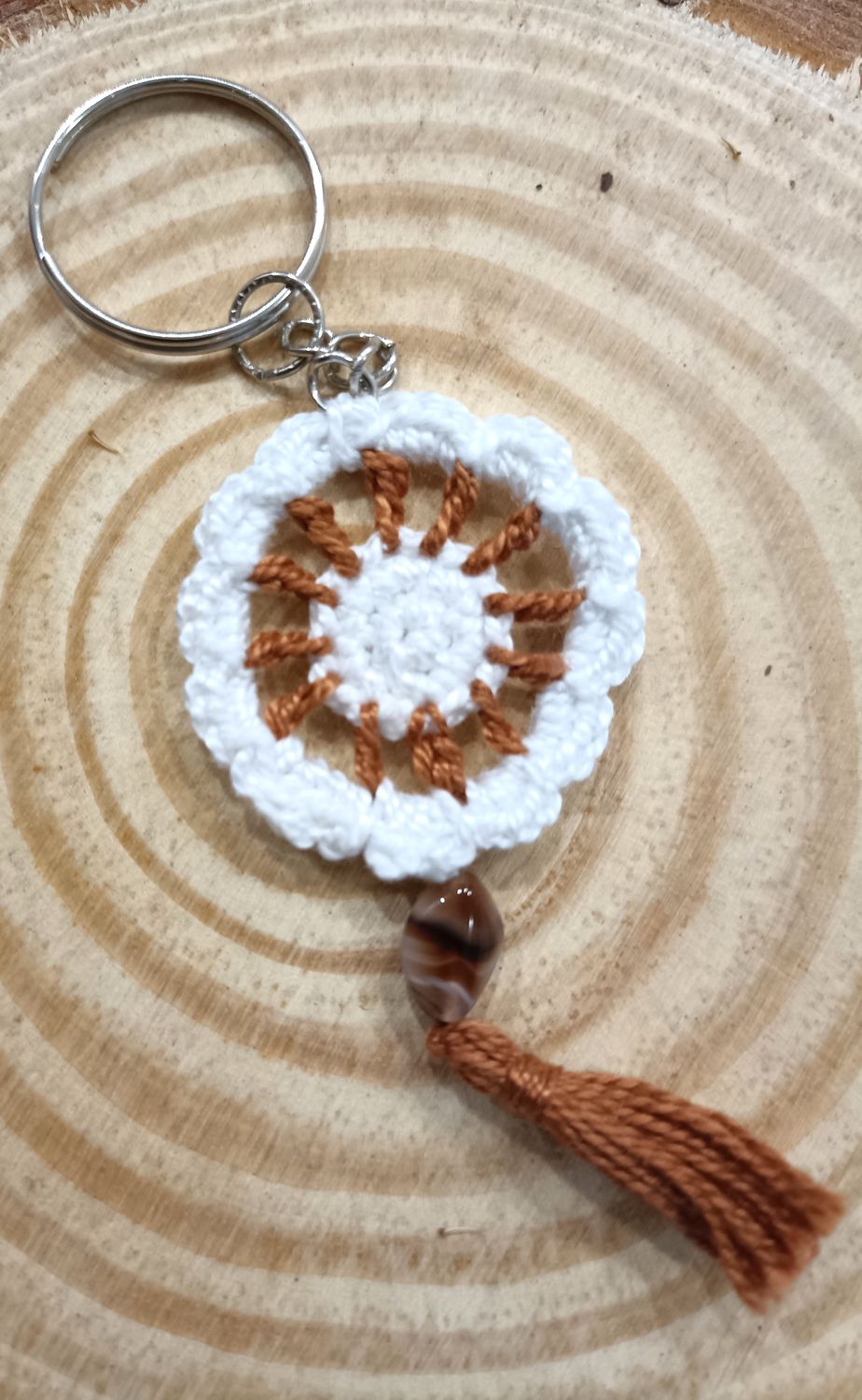 Dream catcher keychain. Light brown white   handmade