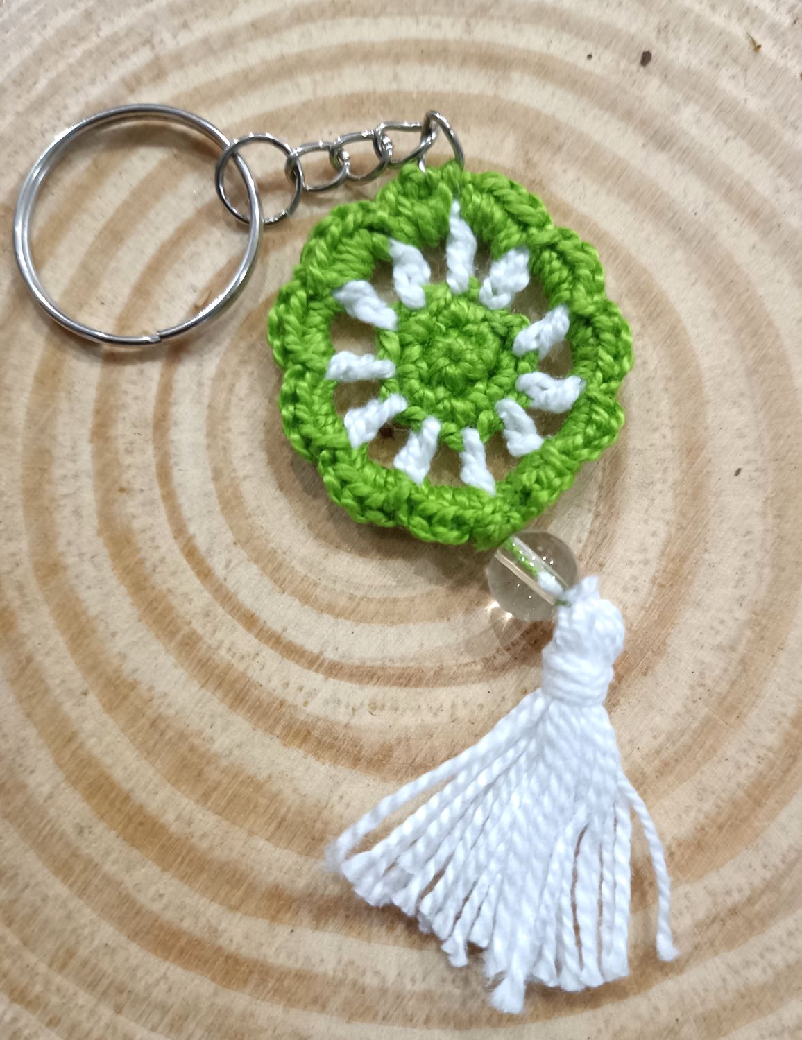 Leaf & White Green Dream Catcher Keychain   handmade