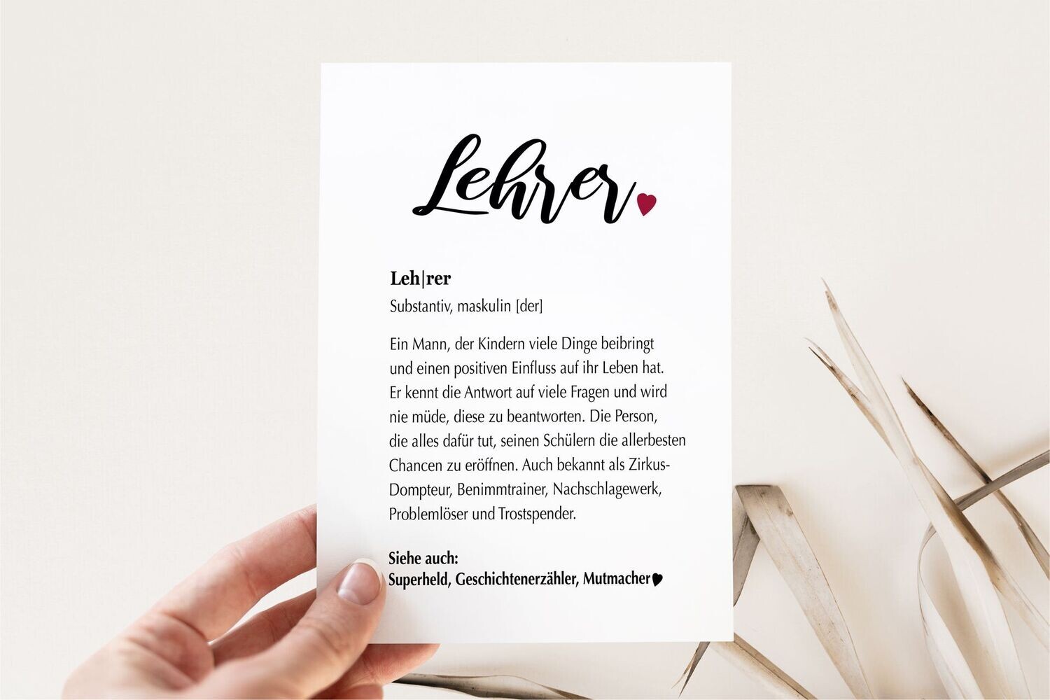 Karte Definition Lehrer mit Umschlag